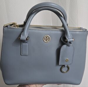 EUC Tory Burch Robinson Double Zip Tote Crossbody Blue Saffiano Leather